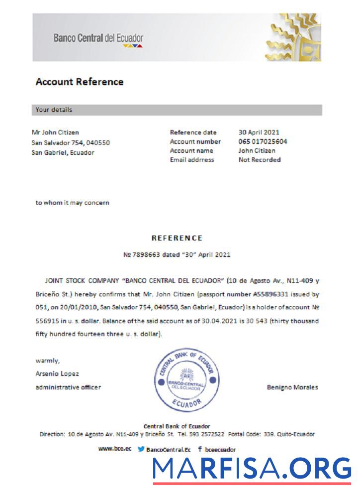 Downloadable Ecuador Central Bank of Ecuador reference sample